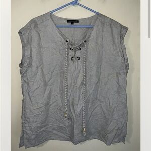 For Cynthia 100% Linen Boxy Top Tan Gold Specs Large